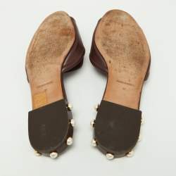 Pre Owned Dolce & Gabbana Burgundy Leather DG Amore Logo Embellished Flat Slides Size 37