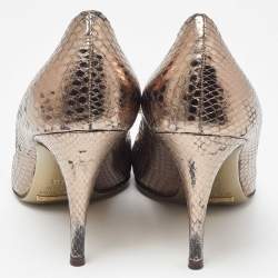 Pre Owned Dolce & Gabbana Metallic Embossed Snakeskin Open Toe Pumps Size 37.5