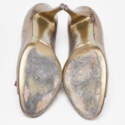 Pre Owned Dolce & Gabbana Metallic Embossed Snakeskin Open Toe Pumps Size 37.5