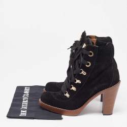 Pre Owned Dolce & Gabbana Black Suede Lace Up Ankle Boots Size 38
