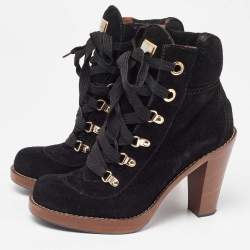 Pre Owned Dolce & Gabbana Black Suede Lace Up Ankle Boots Size 38