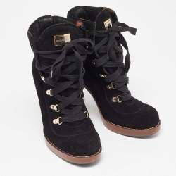 Pre Owned Dolce & Gabbana Black Suede Lace Up Ankle Boots Size 38
