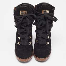 Pre Owned Dolce & Gabbana Black Suede Lace Up Ankle Boots Size 38