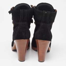 Pre Owned Dolce & Gabbana Black Suede Lace Up Ankle Boots Size 38