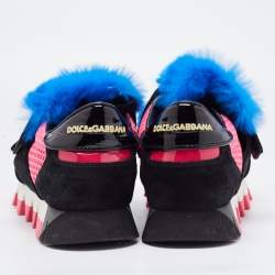 Dolce & Gabbana Tricolor Suede and Mink Fur Low Top Sneakers Size 40