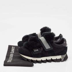 Pre Owned Dolce & Gabbana Black Mesh and Fur Low Top Sneakers Size 39