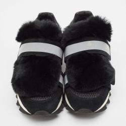 Pre Owned Dolce & Gabbana Black Mesh and Fur Low Top Sneakers Size 39