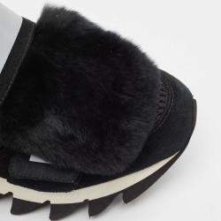 Pre Owned Dolce & Gabbana Black Mesh and Fur Low Top Sneakers Size 39