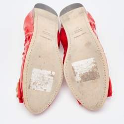 Pre Owned Dolce & Gabbana Red Patent Leather Crystal Embellished Bow Scrunch Ballet Flats Size 37