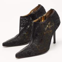 Dolce & Gabbana Black Lace Pointed Toe Ankle Boots Size 38