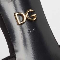 Pre Owned Dolce & Gabbana Black Satin Floral Applique Slide Sandals Size 37.5