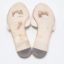 Pre Owned Dolce & Gabbana White Lizard Embossed Leather Crystal Embellished Bow Flat Slides Size 40.5