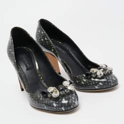 Pre Owned Dolce & Gabbana Grey Patent Crystal Embellishments Pumps Size 37