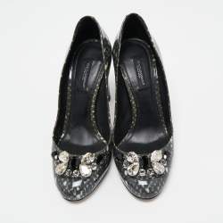 Pre Owned Dolce & Gabbana Grey Patent Crystal Embellishments Pumps Size 37