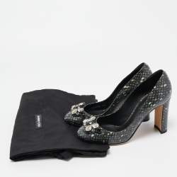 Pre Owned Dolce & Gabbana Grey Patent Crystal Embellishments Pumps Size 37