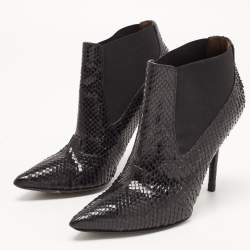 Pre Owned Dolce and Gabbana Black Python Ankle Boots Size 36.5 