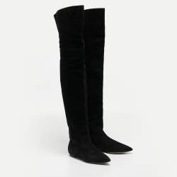 Pre Owned Dolce & Gabbana Black Suede Over The Knee Boots Size 37.5