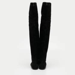 Pre Owned Dolce & Gabbana Black Suede Over The Knee Boots Size 37.5