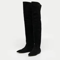 Pre Owned Dolce & Gabbana Black Suede Over The Knee Boots Size 37.5