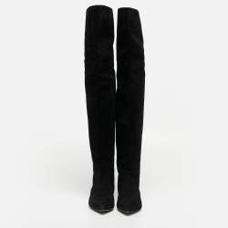 Pre Owned Dolce & Gabbana Black Suede Over The Knee Boots Size 37.5