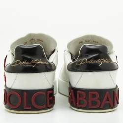 Pre Owned Dolce & Gabbana White Leather Portofino Heart Low Top Sneakers Size 39.5