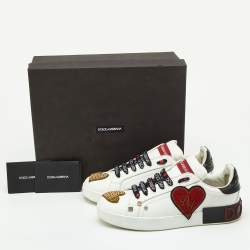Pre Owned Dolce & Gabbana White Leather Portofino Heart Low Top Sneakers Size 39.5