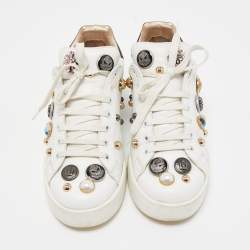 Pre Owned Dolce & Gabbana White Leather Embellished Low Top Sneakers Size 40