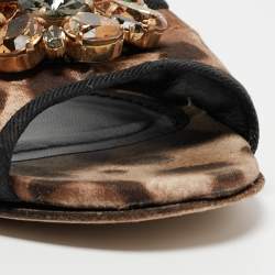 Pre Owned Dolce & Gabbana Brown Leaopard Print Fabric Bellucci Slide Flats Size 35.5