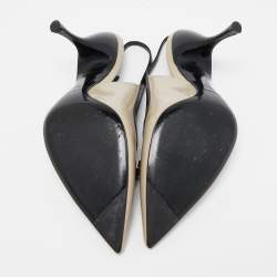 Pre Owned Dolce & Gabbana Grey/Black Patent Bow Detail Pointed Toe Slingback Pumps Size 40