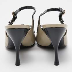 Pre Owned Dolce & Gabbana Grey/Black Patent Bow Detail Pointed Toe Slingback Pumps Size 40