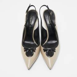 Pre Owned Dolce & Gabbana Grey/Black Patent Bow Detail Pointed Toe Slingback Pumps Size 40
