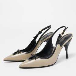 Pre Owned Dolce & Gabbana Grey/Black Patent Bow Detail Pointed Toe Slingback Pumps Size 40