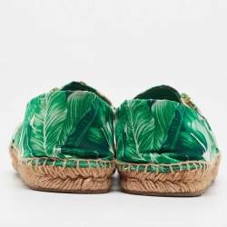 Pre Owned Dolce & Gabbana Green/White Floral Print Satin Embellished Espadrille Flats Size 39
