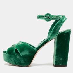 Pre Owned Dolce & Gabbana Green Velvet Keira Platform Ankle Wrap Sandals Size 38