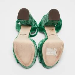 Pre Owned Dolce & Gabbana Green Velvet Keira Platform Ankle Wrap Sandals Size 38