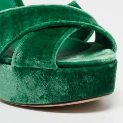 Pre Owned Dolce & Gabbana Green Velvet Keira Platform Ankle Wrap Sandals Size 38