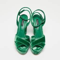 Pre Owned Dolce & Gabbana Green Velvet Keira Platform Ankle Wrap Sandals Size 38