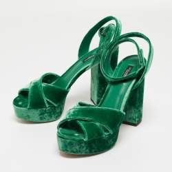Pre Owned Dolce & Gabbana Green Velvet Keira Platform Ankle Wrap Sandals Size 38