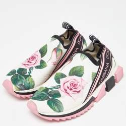 Pre Owned Dolce & Gabbana Tricolor Floral Print Canvas Sorrento Sneakers Size 37