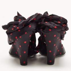 مملوكة مسبقًا Dolce & Gabbana Black Satin Ankle Wrap Wedge Sandals Size 38.5