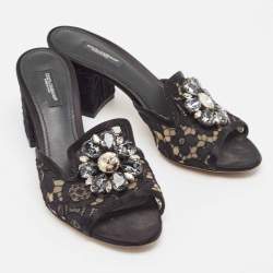 Dolce & Gabbana Black Satin and Mesh Bianca Open Toe Sandals Size 38