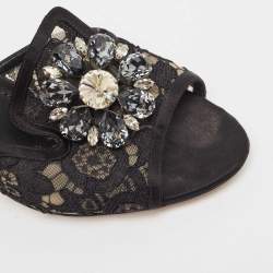 Dolce & Gabbana Black Satin and Mesh Bianca Open Toe Sandals Size 38