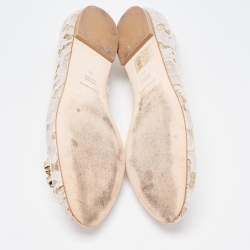 Pre Owned Dolce & Gabbana White Lace Crystal Embellishments Ballet Flats Size 41