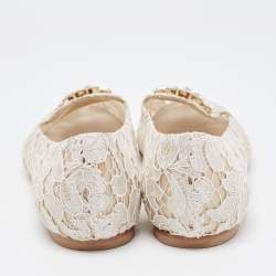 Pre Owned Dolce & Gabbana White Lace Crystal Embellishments Ballet Flats Size 41