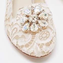 Pre Owned Dolce & Gabbana White Lace Crystal Embellishments Ballet Flats Size 41