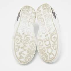 Pre Owned Dolce & Gabbana White/Gold Leather Portofino Low Top Sneakers Size 37.5