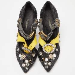 Pre Owned Dolce & Gabbana Black Sequins Crystal Embellished Mary Jane Pumps Size 37