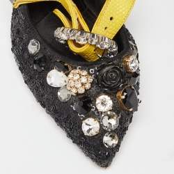 Pre Owned Dolce & Gabbana Black Sequins Crystal Embellished Mary Jane Pumps Size 37