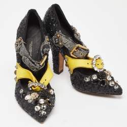 Pre Owned Dolce & Gabbana Black Sequins Crystal Embellished Mary Jane Pumps Size 37