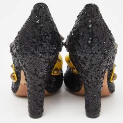 Pre Owned Dolce & Gabbana Black Sequins Crystal Embellished Mary Jane Pumps Size 37